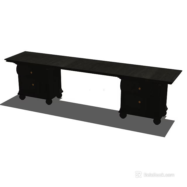 Black Desk With Drawers And Cabinet Design For Home Office Space 3d model 