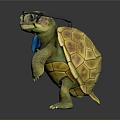 Adorable Turtle Wearing Black Glasses And Blue Bow Tie On Dark Reflective Surface