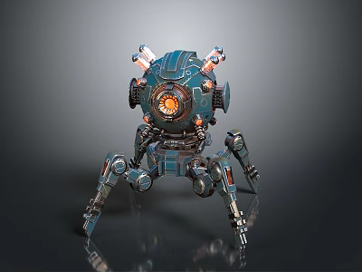 Game Movie Character Mechanical Sphere With Multi Legged Metal Exoskeleton And Orange Core 3d model