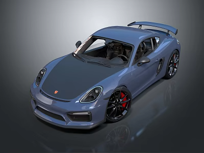 Blue Sports Car With Rear Spoiler Black Red Rims And Sporty Body Design 3d model