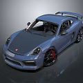 Blue Sports Car With Rear Spoiler Black Red Rims And Sporty Body Design