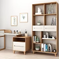 Nordic Storage Cabinet Solid Wood Desk Bookshelf 3d model