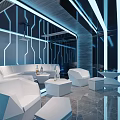 Modern Home Theater Interior With Blue Lighting White Sofas And Mirrored Walls 3d model
