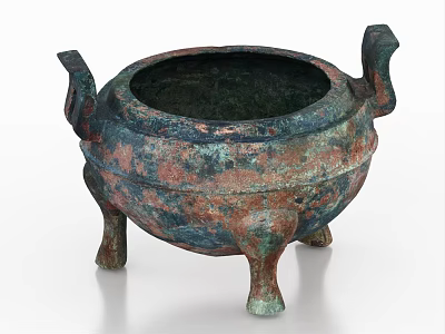 Ancient Ceramic Ware With Three Legs And Two Handles Rustic Texture 3d model