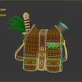 Orange Leather Adventurous Backpack With Green Plants Small Bottles And Paper Roll