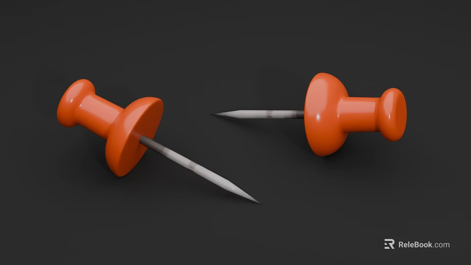 Two Orange Push Pins On Black Background For Office Stationery Use 3d model 