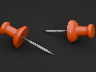 Two Orange Push Pins On Black Background For Office Stationery Use 3d model