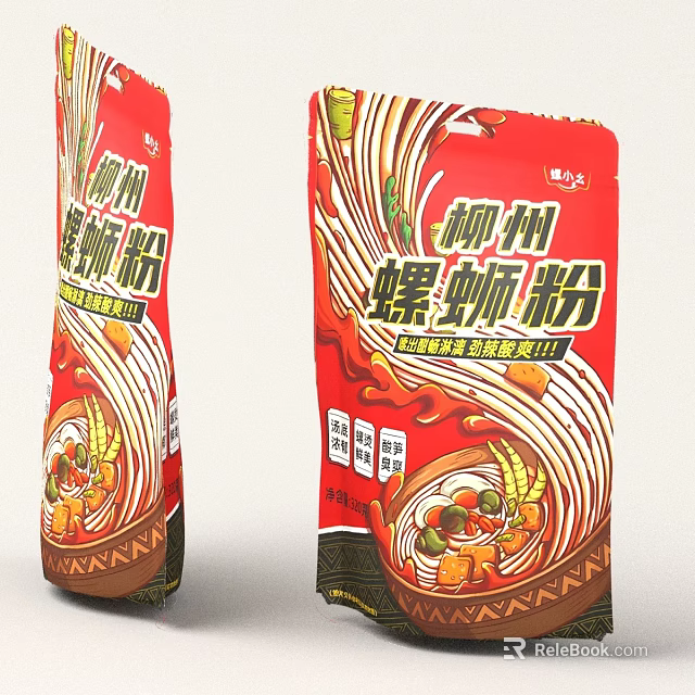 Liuzhou Luosifen Instant Spicy Noodle Soup With Vegetable Ingredients And Packaging 3d model 