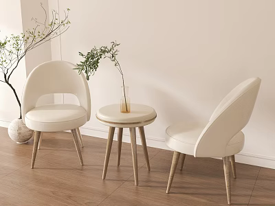 Cozy Corner With Beige Chairs Small Round Table And Potted Plant On Wooden Floor 3d model