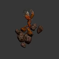 Mystical Game Movie Character Composed of Brown Orange Rocks with Glowing Top on Dark Background