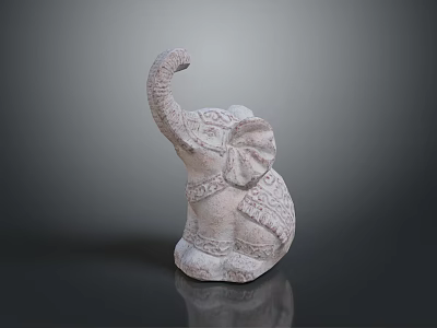 Stone Elephant Sculpture With Raised Trunk And Intricate Carved Patterns 3d model