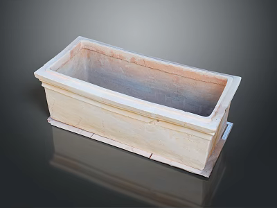 Light Beige Rectangular Stone Household Planter With Smooth Surface And Base 3d model