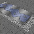 Modern Blue Water Fountain With Wave Design And Gravel Base