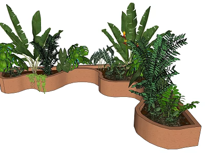 Arbor as Central Plant in Curved Planter with Lush Green Foliage and Ferns 3d model