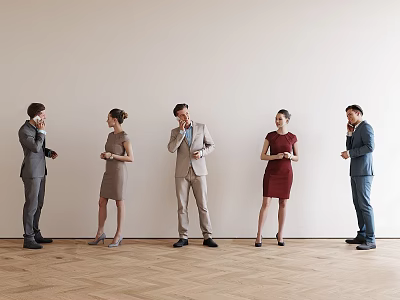 Group of Business Professionals Standing Indoors With Formal Attire And Wooden Floor 3d model