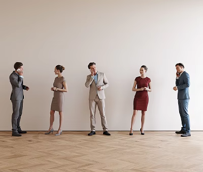 Group of Business Professionals Standing Indoors With Formal Attire And Wooden Floor 3d model