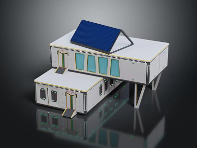 Modern Modular Two Story House With Solar Panels And Large Windows 3d model