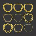 Shiny Gold Bracelets With Various Chain Link Designs Displayed On Dark Background 3d model