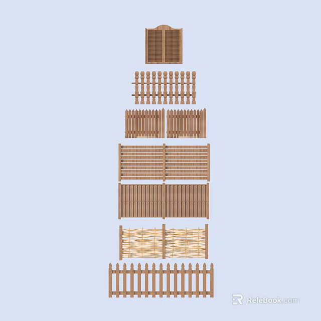 Wooden Railing Design Collection With Slatted Fence And Various Outdoor Structures 3d model 