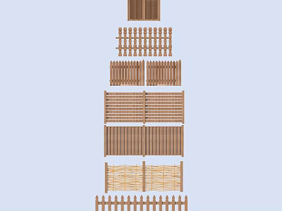 Wooden Railing Design Collection With Slatted Fence And Various Outdoor Structures 3d model