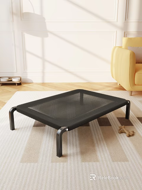 Black Mesh Pet Bed With Metal Frame For Dog In Living Room Carpet 3d model 