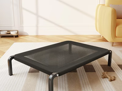 Black Mesh Pet Bed With Metal Frame For Dog In Living Room Carpet 3d model