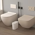 Modern Toilets Featuring Floor Standing and Wall Mounted Design with Waste Bin on Wooden Floor