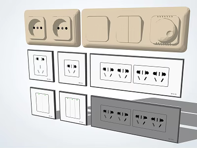Modern Home Electrical Switch Panels with Various Designs and Socket Combinations 3d model