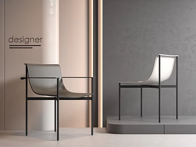 Modern Minimalist Dining Chairs With Gray And White Seats And Black Metal Frames 3d model