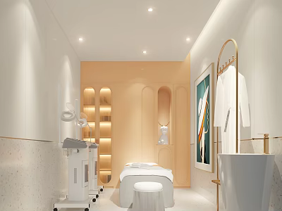 Elegant Beauty Hair Salon Interior With Treatment Bed Equipment Artwork And Soft Lighting 3d model