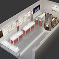 Modern Retail Store Interior With Red White Counters TV Screen And Decorative Art 3d model