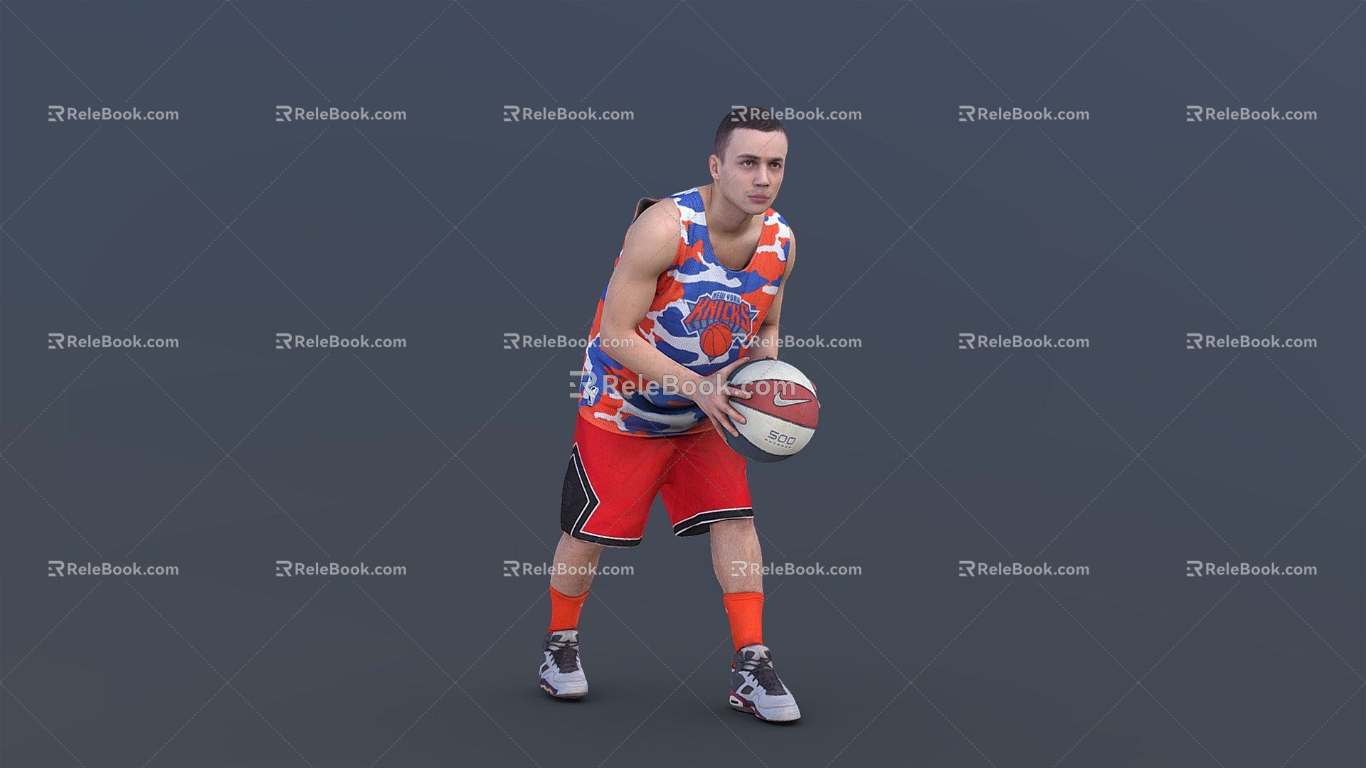 Modern man basketball player holding the ball model