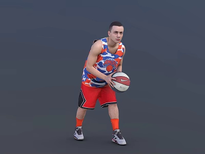 The Man Wearing Colorful Jersey And Red Shorts Holding Basketball Ready To Play 3d model