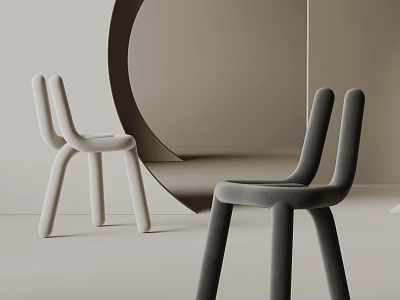 Modern Minimalist Dining Chairs With Curved Backrest In Gray And Beige Velvet Upholstery 3d model