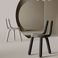 Modern Minimalist Dining Chairs With Curved Backrest In Gray And Beige Velvet Upholstery