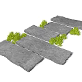Garden Path Paving With Irregular Gray Stone Slabs And Green Plants
