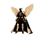Stunning Game And Movie Character With Large Golden Wings Black Armor And Cloak