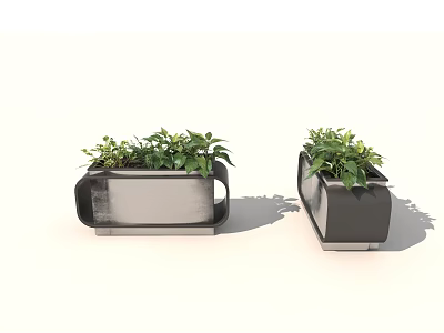Modern Garden Planters With Green Plants And Sleek Metallic Design 3d model