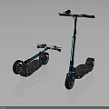 Two Electric Scooters Folded And Unfolded Black Blue Design With Wheels And Deck
