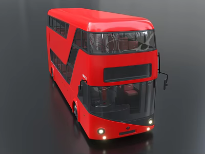 Red Double Decker Bus with Modern Design Bright Headlights and Transparent Windows 3d model