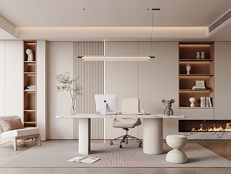 Modern Study Desk Bookcase Wardrobe Ornaments Vase Book Single Chair Stool Decorative Cabinet 3d model