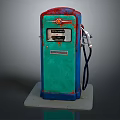 Rusted Vintage Gas Pump With Green Red Finish And Fuel Nozzle On Base