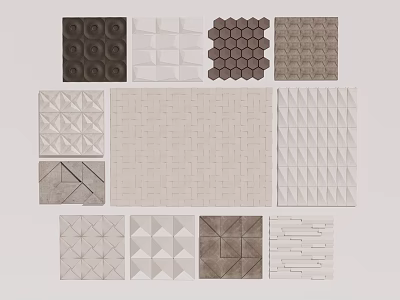 Wall Tiles With Various Textured Patterns Neutral Tones Geometric Shapes And Modern Designs 3d model