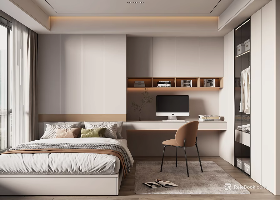 Modern Closet Interior Design With White Built-in Cabinetry And Open Shelving 3d model 