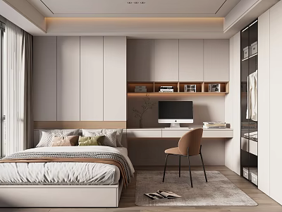 Modern Closet Interior Design With White Built-in Cabinetry And Open Shelving 3d model