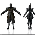 Two Characters Wearing Practical And Futuristic Armor With Different Detailed Designs 3d model