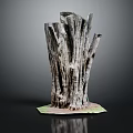 Rustic Wooden Stump Sculpture Featuring Natural Wood Grain And Stone Base