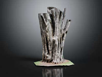 Rustic Wooden Stump Sculpture Featuring Natural Wood Grain And Stone Base 3d model