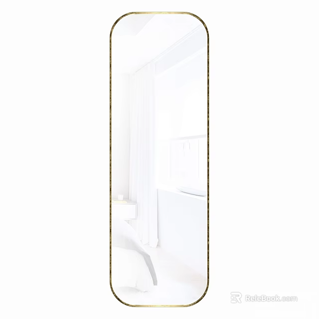 Decorative Full Length Mirror With Gold Frame For Modern White Home Decor 3d model 