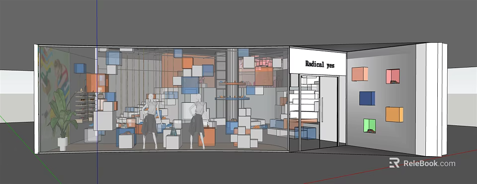 Radical yes Specialty Store With Mannequins Glass Window And Displayed Box Items 3d model 